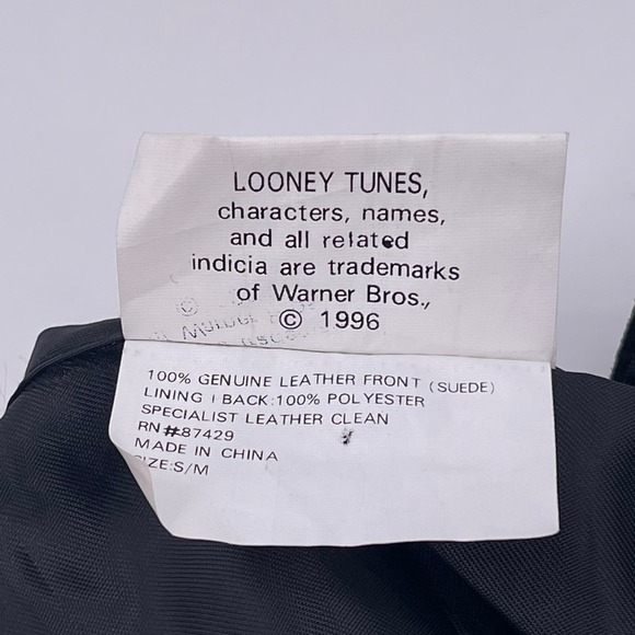 Vintage 1996 Warner Bros Sz S Looney Tunes TWEETY Bird Vest Black Leather Suede - Picture 5 of 7